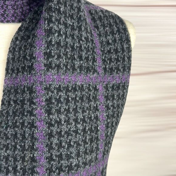 NWT Lauren Ralph Lauren Wool Houndstooth Purple Gray Long Scarf with Tassel - Picture 5 of 11